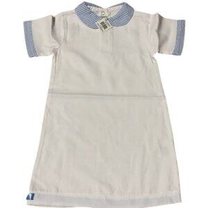 MSC Smocked Blue Seersucker day gown 0-6m monogram Easter Spring Church layette